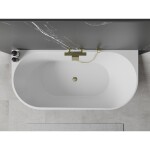 MEXEN/S - Oval vana volně stojící nástěnná 160 x 80, bílá, sifon a přepad zlatá 52671608000-50
