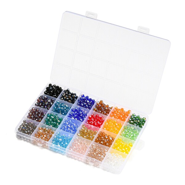 Velká sada - broušené skleněné korálky - mix barev - 5,5 x 5 mm - krabička