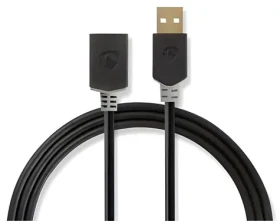 Nedis USB 2.0 prodlužovací kabel antracitová / USB-A (M) - USB-A (F) / 480 Mbps / krytý konektor / 2 m (CCBP60010AT20)