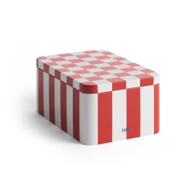 HAY Plechová dóza s víkem Red / Off White Small, červená barva, kov