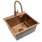 REA - Ocelový dřez Leo 40 BRUSH COPPER bez kuchyňské baterie ZLE-06016
