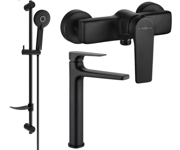 MEXEN - Lynx DF40 SET umyvadlová a sprchová baterie s příslušenstvím, černá 745914DF40-70