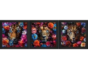 Sada obrazů (3 ks) Divoké šelmy v květech, 23x23 cm