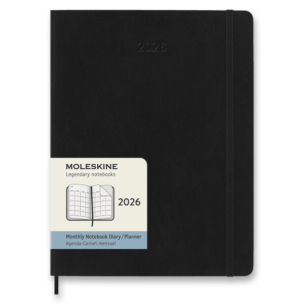 Diář Moleskine 2026 - měkké desky, XL, měsíční, černý