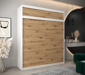Šatní skříň Abi T0 s nástavcem Barva korpusu: Bílá, Rozměry: 200 cm, Dveře: Dub artisan
