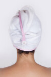 Wellness turban MaryBerry do sauny, bílý s růžovým lemem