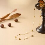 Dlouhý náhrdelník se sladkovodními perlami a tygřím okem, Hnědá Bílá 82 cm