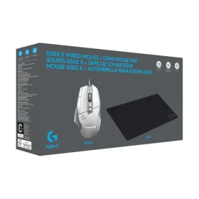 Logitech G502 X bílá + podložka G240 / drátová herní myš / 12000dpi / USB (991-000490)