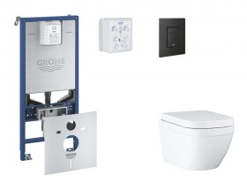 GROHE - Rapid SLX Set předstěnové instalace, klozetu, sedátka SoftClose a tlačítka Even, Triple Vortex, phantom black SANI11BB5104