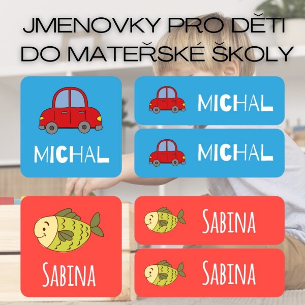 Jmenovky pro mateřské školy, MŠ ZNAČKY - SADA 2 (12x3-36ks) štítky se jménem pro děti do školky