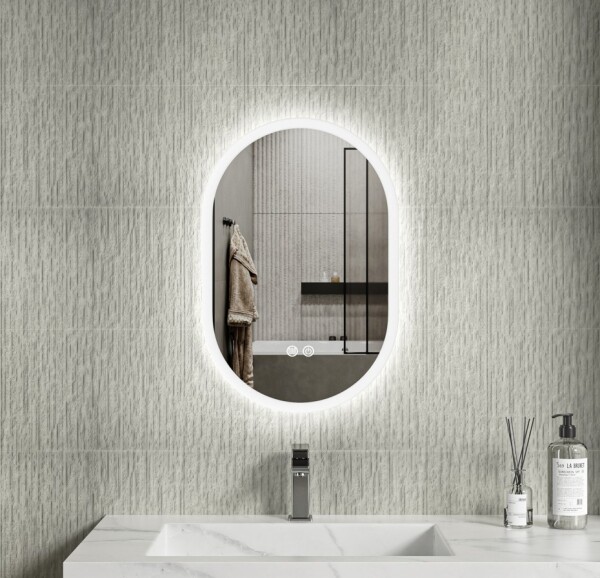 Erga Demi, oválné LED zrcadlo 40x60cm, 3 barvy světla, přední osvětlení, topná podložka proti zapaření, ERG-V01-DEMI-4060-CL