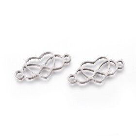 Mezidíl z nerezové oceli - srdce s nekonečnem - 10 x 23 x 1 mm - 1 ks