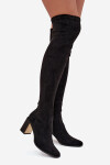 Dámské Kozačky Nad Kolena Na Podpatku Eko Semišové Černé Jelina 40
