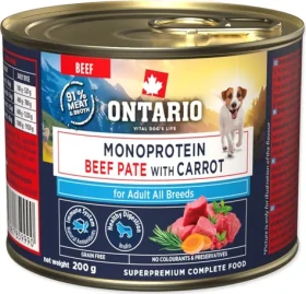 Ontario Adult monoprotein hovězí paté s mrkví 200 g / Konzerva pro psy / Superprémiová / Grain free (214-859990)