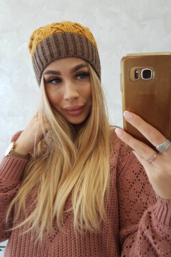 Fleecová čepice Bibiana K264 mocca+mustard UNI