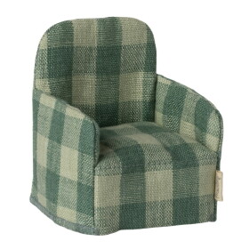 Maileg Křeslo pro myšky Maileg Green Check, zelená barva, papír, textil