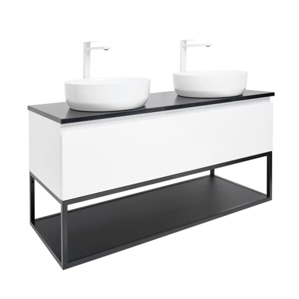 Koupelnová skříňka s kamennou krycí deskou SAT B-Way 119x30x45 cm bílá lesk BWAY120WU2B2BF BWAY120WU2B2BF