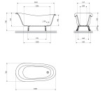 OMNIRES - ATENA COMFORT M+ volně stojící vana, 168 x 76 cm, bílý/černý lesk ATENA168BCP
