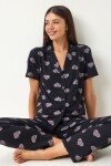 Happiness İstanbul Women's Black Heart Shirt Trousers Pajama Set