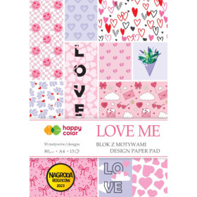 Blok papírů A4 LOVE ME – 16 listů, romantické valentýn dekorativní papír scrapbooking cardmaking přání pozvánky visačky láska romantické motivy A4 jednostranný