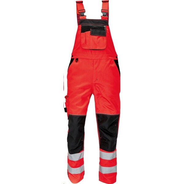 CRV Cerva Montérkové kalhoty KNOXFIELD Hi-Vis FL pánské reflexní s laclem elastické šle červené 58 červené