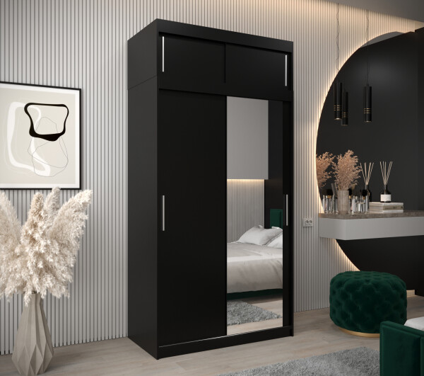 Šatní skříň Abi T2 s nástavcem Barva korpusu: Černá, Rozměry: 120 cm, Dveře: Černá