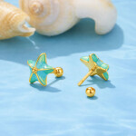 Stříbrné pozlacené náušnice Mořská Hvězdice - stříbro 925/1000, Tyrkysová