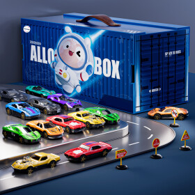 Mamido Sada 20 kovových autíček v kontejneru, garáž ve tvaru boxu MT1457