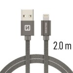 Swissten 71523302 USB 2.0 typ A na Lightning, USB 2.0, zástrčka A - zástrčka Lightning, opletený, 2m, šedý