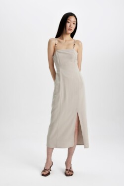 DEFACTO Slit Fit Square Neck Slit Linen Strap Dress