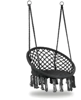 MULTI GARDEN Závěsné houpací křeslo Boho šedá / Ocelový rám / Lanový výplet / Interiér i exteriér (ESO-SW092-7-4)