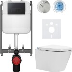 CERANO Závěsné WC s bidetem Basic/Cronus Standard - bílá lesklá - WC tlačítko Modulo/Černá - pro zazdění - 59,3x38,4 cm