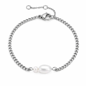 Perlový náramek Ariane - chirurgická ocel, Stříbrná 15 cm + 3 cm (prodloužení) Bílá