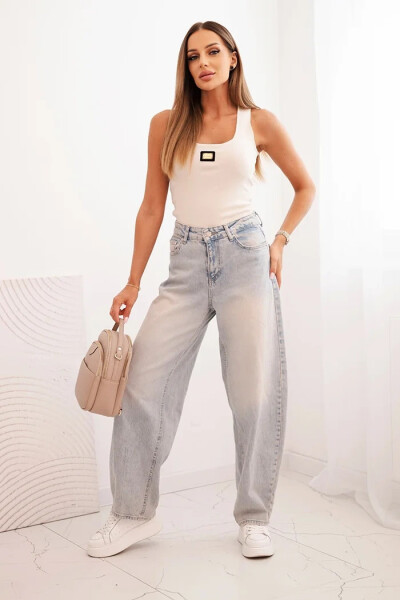 Dámská pruhovaná top na ramínkách s ozdobnou nášivkou béžová UNI