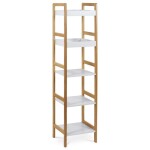 Regál, 5 polic, masiv bambus, přírodní odstín, MDF, bílý matný lak, nosn. 15 kg