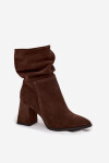 Kozačky z přírodního semiše zateplené na podpatku s vráskou Zazoo 4216 Čokoládové 37