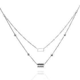 Dvojitý ocelový náhrdelník Alain - chirurgická ocel, Stříbrná 40 cm + 5 cm (prodloužení)