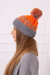 Dámská čepice s bambulí Abigail K326 šedá+neon orange UNI