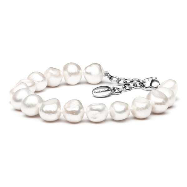 Perlový náramek Ramóna - bílá sladkovodní perla, Bílá/čirá 20 cm + 3 cm (prodloužení)