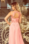 Dlouhé dámské šaty růžové barvě bez rukávů vyšívaným výstřihem model model 7482741 numoco