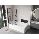 MEXEN - MIST vanová zástěna 60x150 cm 6mm 1-s, černá, dekor, levá 8A9-060-001-70-77-L