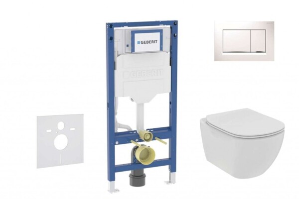 GEBERIT - Duofix Set předstěnové instalace, klozetu Tesi a sedátka softclose, tlačítko Sigma30, bílá/chrom SANI11CD3112