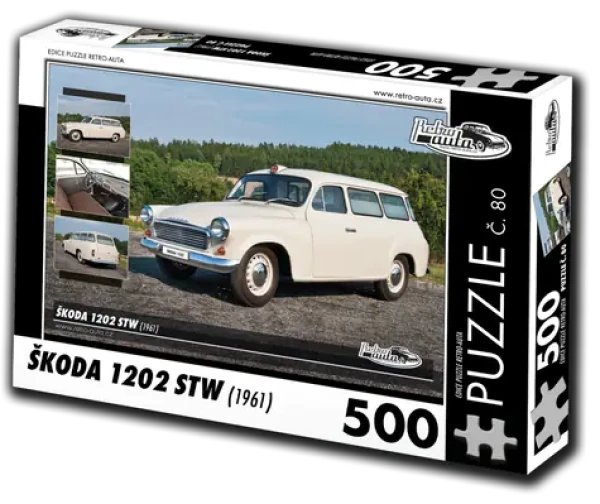RETRO-AUTA Puzzle č. 80 Škoda 1202 STW sanitní vůz (1961)
