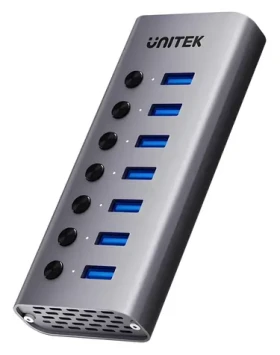 Unitek H1314A01-EU šedá / USB hub / 7x USB-A 3.0 / LAN / čtečka SD karet / PD 100W (H1314A01-EU)