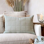 Chic Antique Prošívaný povlak na polštář Aix Vintage Opal 40 × 60 cm, zelená barva, šedá barva, textil