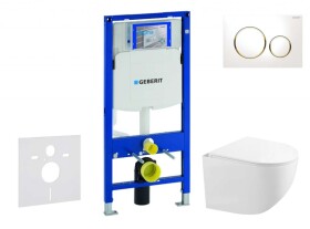 GEBERIT - Duofix Set předstěnové instalace, kompaktního klozetu Gaia sedátka softclose, tlačítko Sigma20, bílá/pozlacená SANI11CA3147