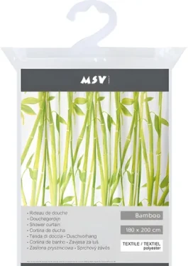 MSV BAMBUS sprchový závěs motiv bambusy bílý / 180 x 200 cm / polyester