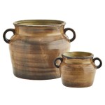 MADAM STOLTZ Kameninový obal na květináč Mustard/Brown 14 cm, hnědá barva, keramika