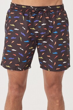 AC&Co / Altınyıldız Classics Men's Black Standard Fit Casual Patterned Swimwear Marine Shorts