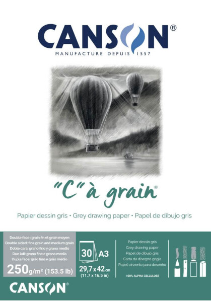 Canson C a Grain lepený 250g A3 30l šedý